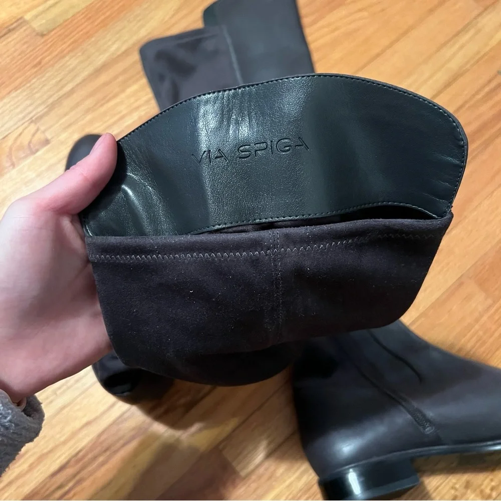 Via Spiga Black Over-the-Knee Leather and Stretch Boots